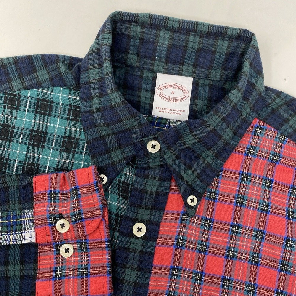 Brooks Brothers Fun Shirt Mens Small Multi Color Patchwork Plaid Cotton Wool NEW